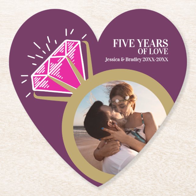 5th anniversary party pink tourmaline ring photo paper coaster (Front)