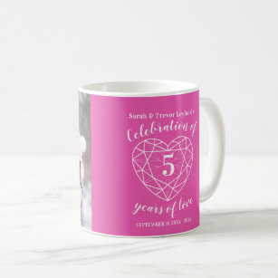 5th anniversary pink tourmaline heart custom photo coffee mug