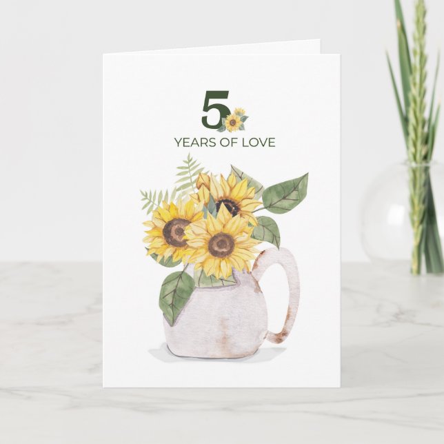 5th Anniversary Sunflowers Five Years of Love Card (Front)