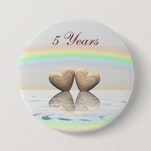 5th Anniversary Wooden Hearts 7.5 Cm Round Badge