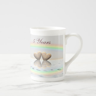 5th Anniversary Wooden Hearts Bone China Mug