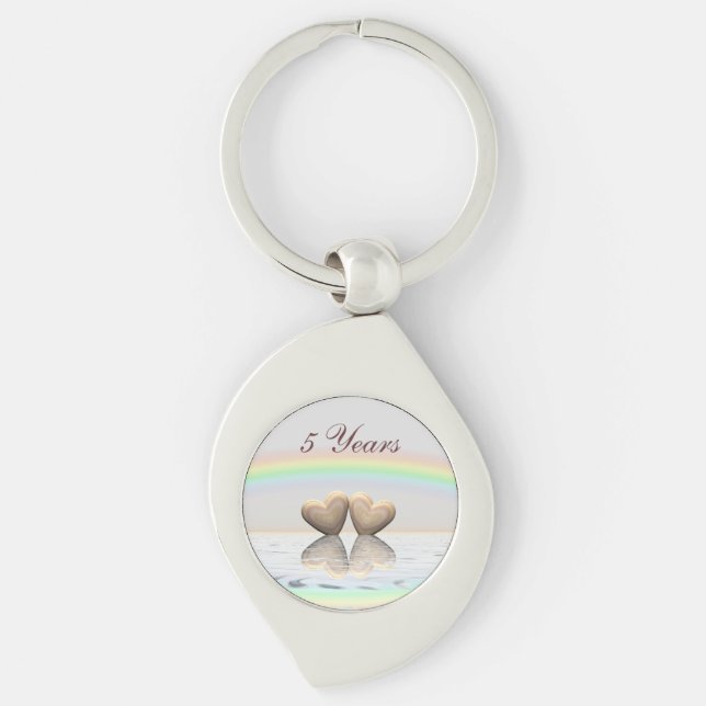 5th Anniversary Wooden Hearts Key Ring (Front)