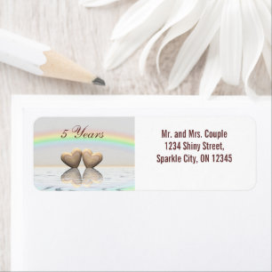 5th Anniversary Wooden Hearts Return Address Label