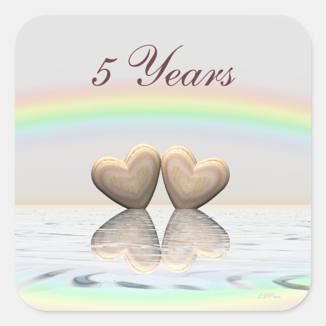 5th Anniversary Wooden Hearts Square Sticker (Front)