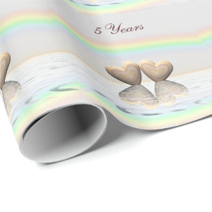 5th Anniversary Wooden Hearts Wrapping Paper