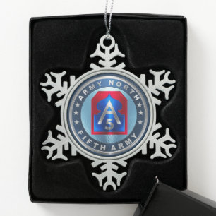 5th ARMY NORTH  Snowflake Pewter Christmas Ornament