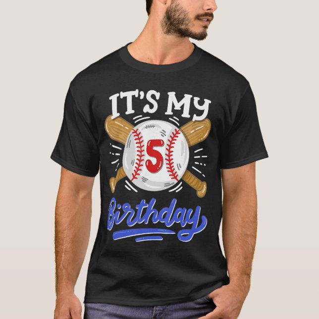 5th Baseball Birthday Party Boys Sport Fan 5 Years T-Shirt (Front)