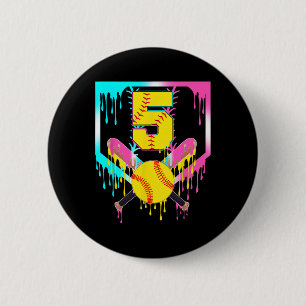 5th Bday Softll Home Plate Drip Ice Cream 5 Year O 6 Cm Round Badge