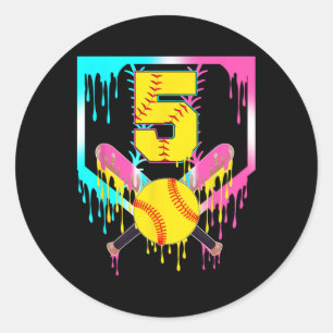 5th Bday Softll Home Plate Drip Ice Cream 5 Year O Classic Round Sticker