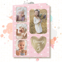 5th Birthday 4 Picture Collage Gold Pink Hearts