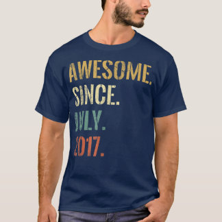 5th Birthday 5 Year Old, Awesome Since July 2017  T-Shirt