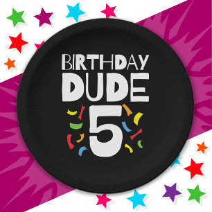 5th Birthday 5 Year Old Boy Party Birthday Dude 5 Paper Plate