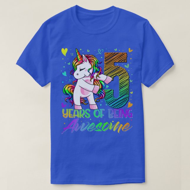 5th Birthday  5 Year Old Girl Flossing Unicorn Par T-Shirt (Design Front)