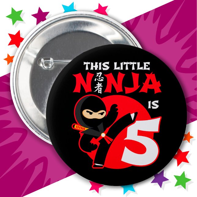 5th Birthday 5 Year Old Kids Party Little Ninja 5 6 Cm Round Badge (Creator Uploaded)