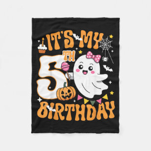 5th Birthday 5 Years Old Funny Halloween Boo Ghost Fleece Blanket