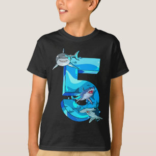 5th Birthday 5 Years Old Shark Boys Sea Ocean B-da T-Shirt