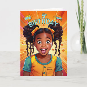 5th Birthday African American Girl Pop Art Style Card