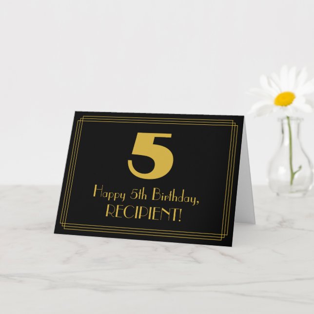 5th Birthday: Art Deco Inspired Look "5" & Name Card (Small Plant)