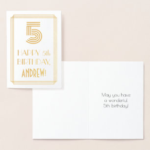 5th Birthday - Art Deco Inspired Look "5" & Name Foil Card