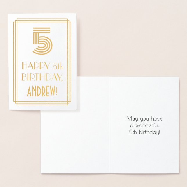 5th Birthday - Art Deco Inspired Look "5" & Name Foil Card (Display)