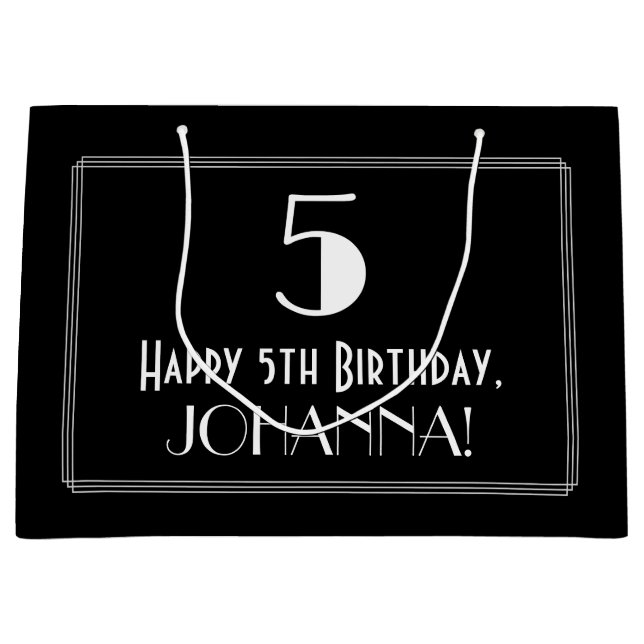 5th Birthday: Art Deco Inspired Style "5", Name Large Gift Bag (Front)
