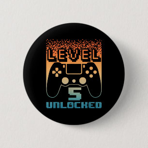 5th Birthday Art For Boys Level 5 Unlocked Gamer 5 6 Cm Round Badge