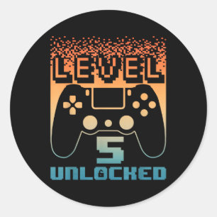 5th Birthday Art For Boys Level 5 Unlocked Gamer 5 Classic Round Sticker