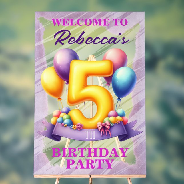 5th Birthday Balloon Theme Acrylic Sign (Neutral)