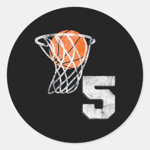 5th Birthday Basketball Five 5 Years Old Boys Kids Classic Round Sticker