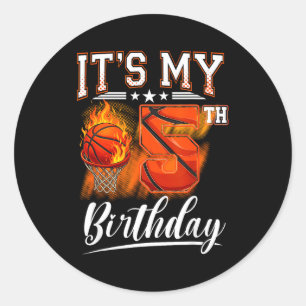 5th birthday basketball theme 5 years old birthday classic round sticker