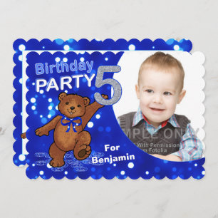 5th Birthday Bear Party Custom Photo Invitations