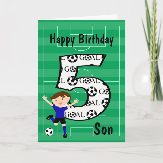 5th Birthday Blue and Black Soccer Goal Card (Front)