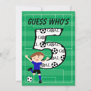 5th Birthday Blue and Black Soccer Goal Invitation