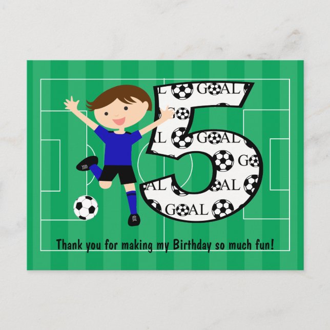 5th Birthday Blue and Black Soccer Goal Postcard (Front)