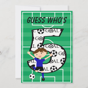 5th Birthday Blue and Black Soccer Goal v2 Invitation