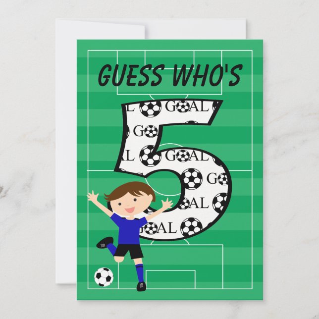 5th Birthday Blue and Black Soccer Goal v2 Invitation (Front)