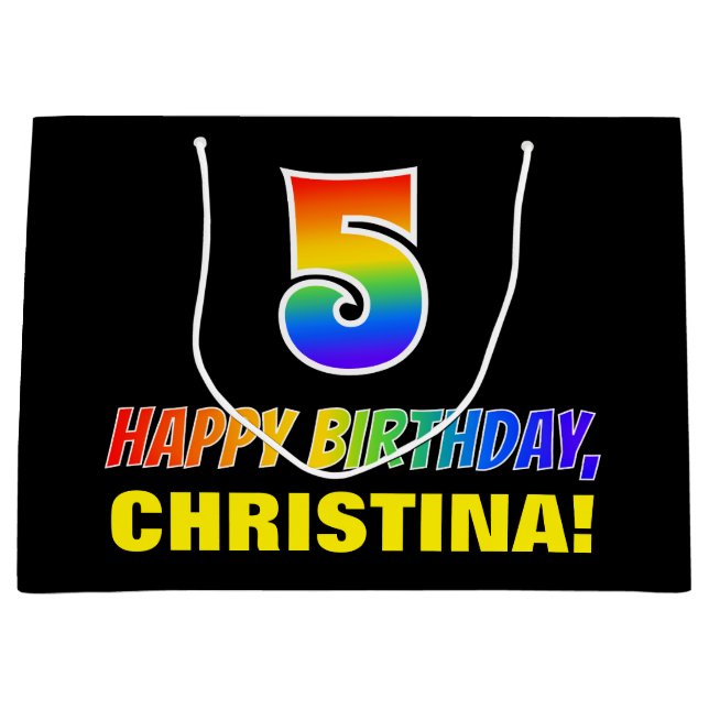 5th Birthday: Bold, Fun, Simple, Rainbow 5 Large Gift Bag (Front)