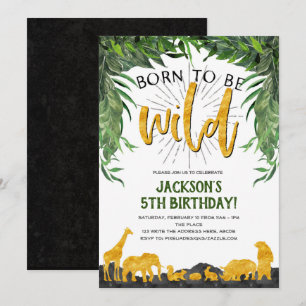 5th birthday, Born to be wild, Jungle animal Invitation
