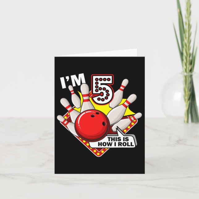 5th Birthday Bowling Theme 5 Year Old Funny B-day  Card (Front)