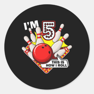 5th Birthday Bowling Theme 5 Year Old Funny B-day  Classic Round Sticker