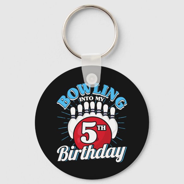 5th Birthday Bowling Theme Bowling Into Birthday K Key Ring (Front)