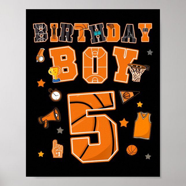 5th Birthday Boy 5 Yr Sketll Party Five Years Old  Poster (Front)