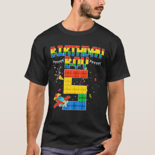 5Th Birthday Boy Building Brick 5 Years Old Blocks T-Shirt