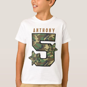 5th Birthday Boy Camo and Stars Custom Name V01E T-Shirt