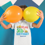 5th Birthday Boy Construction Vehicle Party Kids T-Shirt<br><div class="desc">A cute fifth birthday kids t-shirt for a  kid who likes construction vehicles and trucks. This features a yellow cement mixer and a dinner next to the words It's My 5th Birthday and your child's name in blue. A great personalized party tee for a little boy into cars.</div>