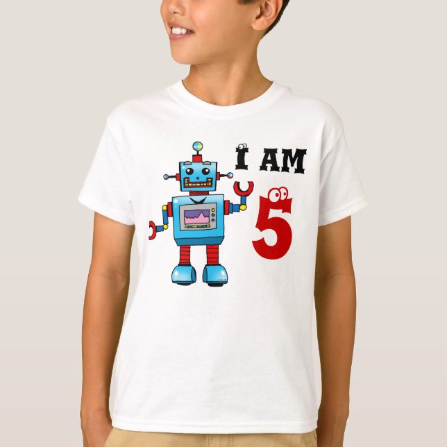 5th birthday boy gift - robot T-Shirt (Front)