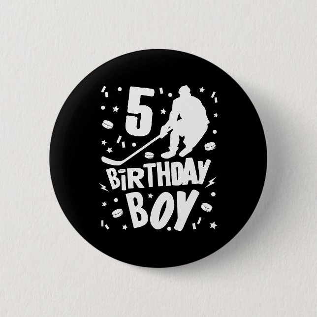 5th Birthday Boy Ice Hockey Kids 5 Years Old Party 6 Cm Round Badge (Front)