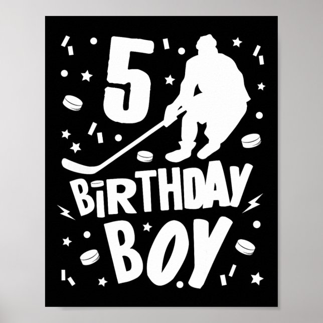 5th Birthday Boy Ice Hockey Kids 5 Years Old Party Poster (Front)