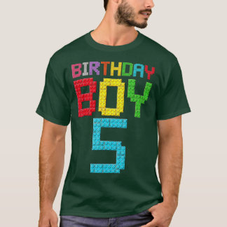 5th Birthday Boy Master Builder 5 Years Old Block  T-Shirt