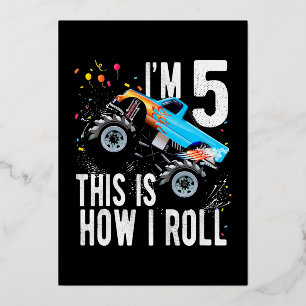 5th Birthday Boy Monster Truck Foil Holiday Card